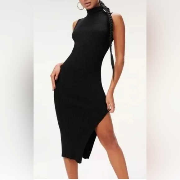 Good American Dresses & Skirts - Good American Women's Black Ribbed Sleeveless Midi Bodycon Dress S
